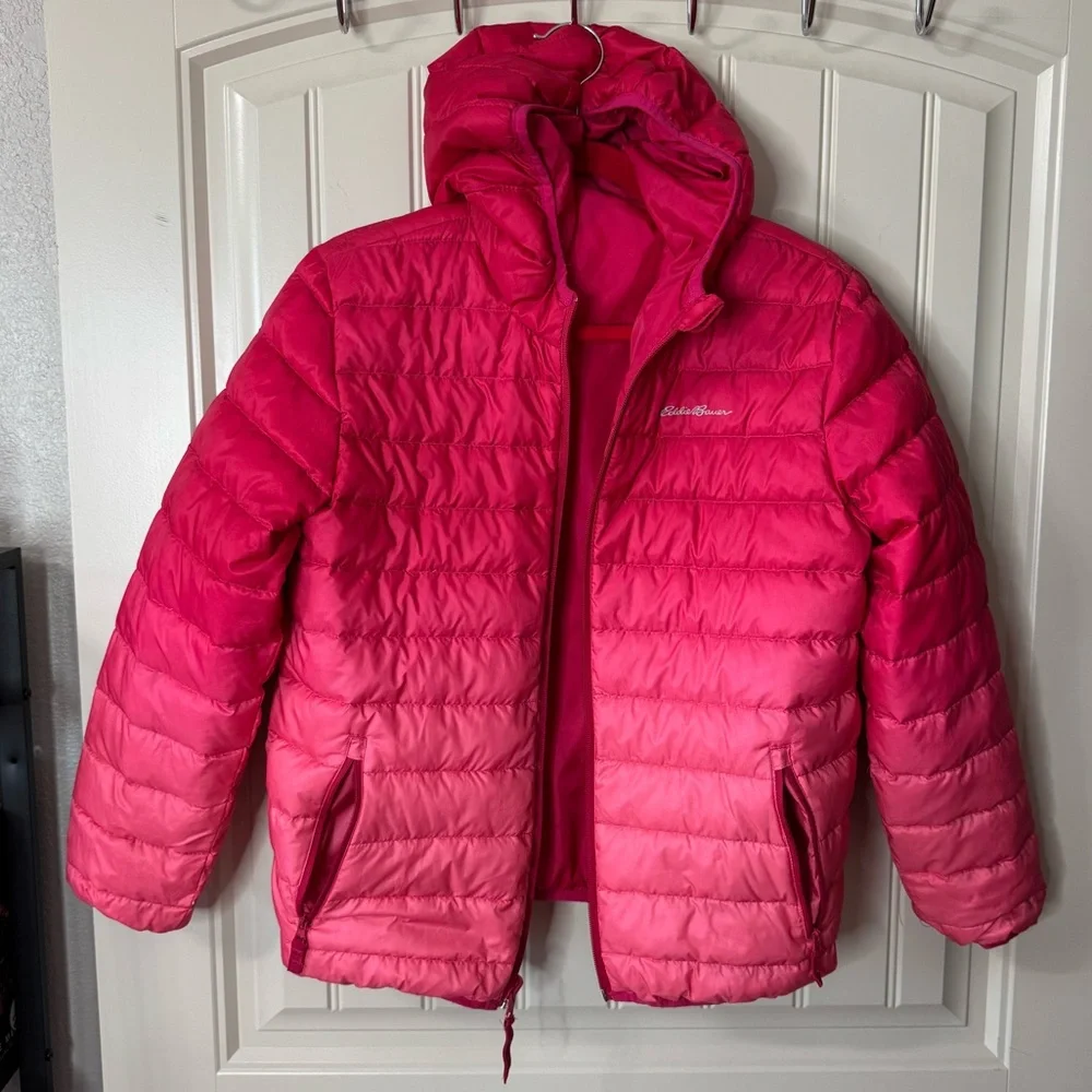 EDDIE BAUER💖 Reversible Pink Ombré, Hooded PufferJacket (Kids Large 14/16)